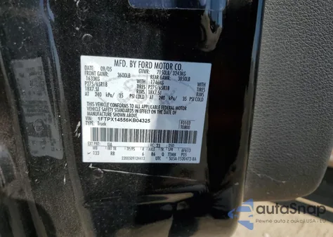 2006 Ford F150 from USA, damaged, VIN 1FTPX14556KB04325